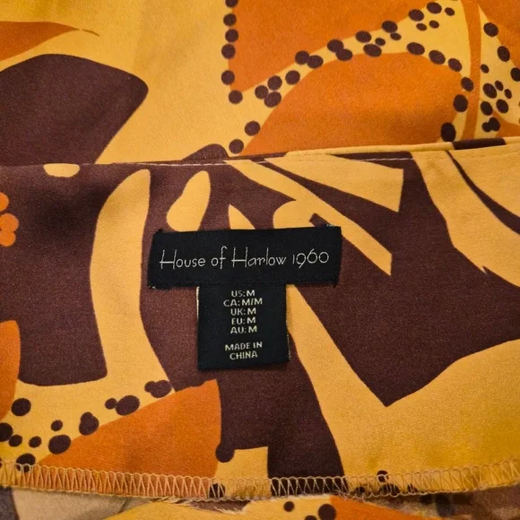 House of Harlow 1960 Ruched Side Satin Slip Coastal Maxi Dress Foliage Print M - Picture 11 of 14